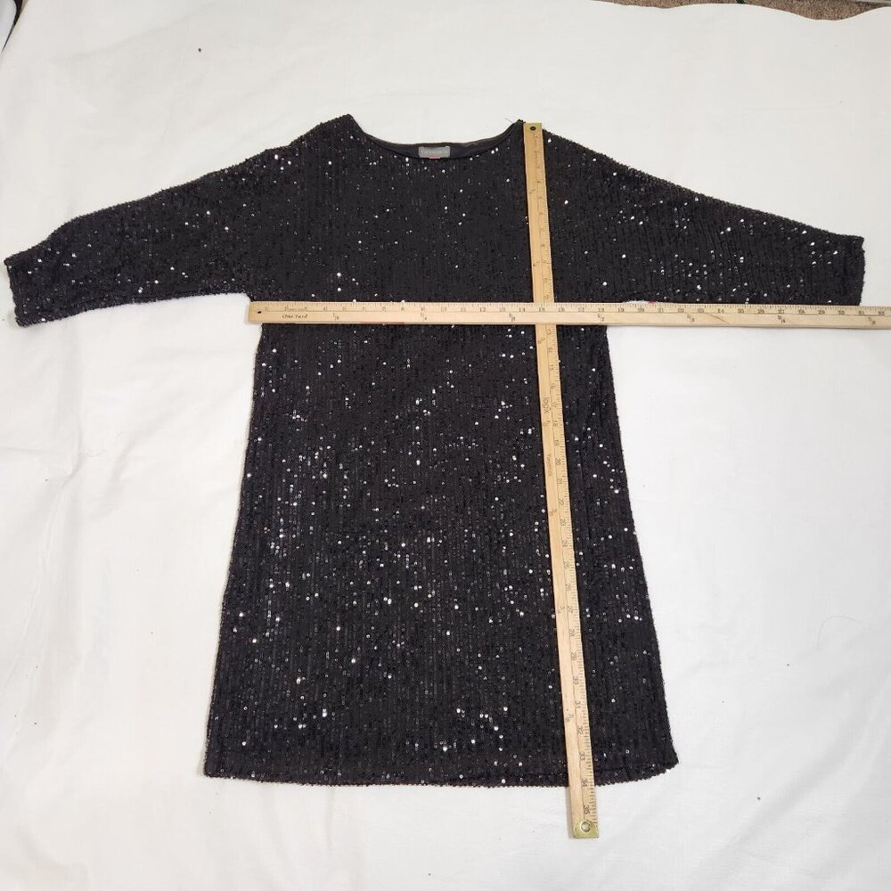 VINCE CAMUTO Women's Sparkle Black Sequin 3/4 Sleeve Mid Dress Size XS (12) - Picture 11 of 15